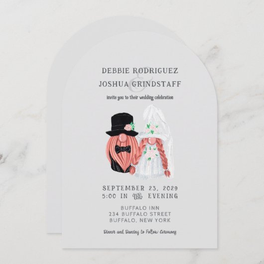 Whimsical Gnomes Fun Wedding Invitation Einladung (Vorne/Hinten)