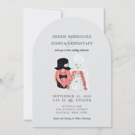 Whimsical Gnomes Fun Wedding Invitation Einladung (Vorderseite)