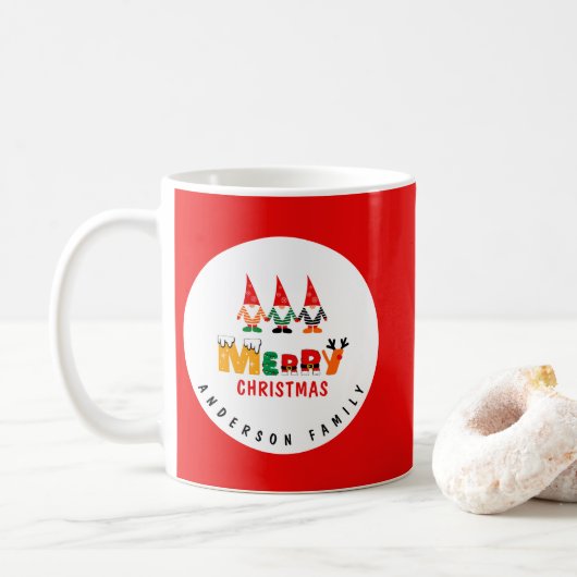 Whimsical Gnomes mit Name Red Frory Weihnachten Kaffeetasse (Mit Donut)