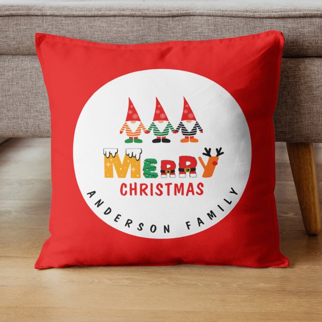 Whimsical Gnomes mit Name Red & White Weihnachten Kissen (Von Creator hochgeladen)