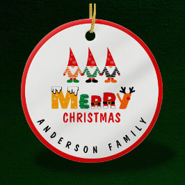 Whimsical Gnomes Playful Schriftartes Frohe Weihna Keramik Ornament