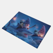 Whimsical Gnomes Riding on Haie Fußmatte (Schrägansicht)
