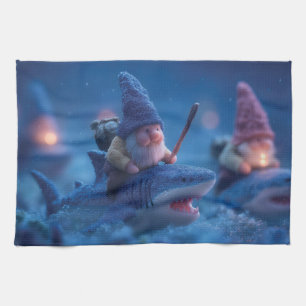 Whimsical Gnomes Riding on Haie Geschirrtuch