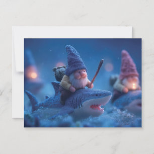 Whimsical Gnomes Riding on Haie Postkarte
