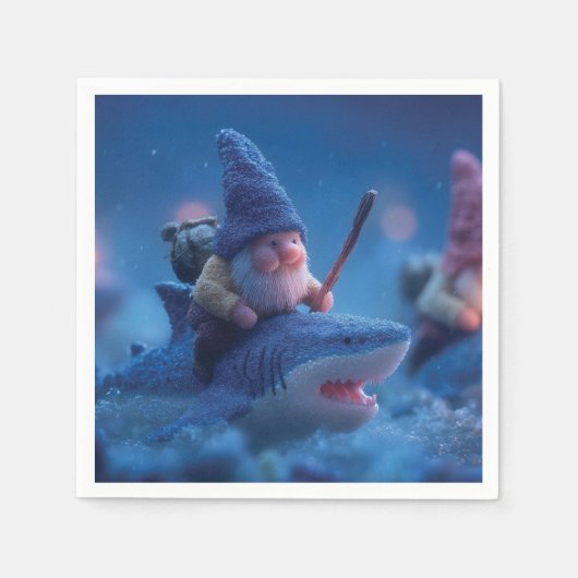 Whimsical Gnomes Riding on Haie Serviette (Vorderseite)