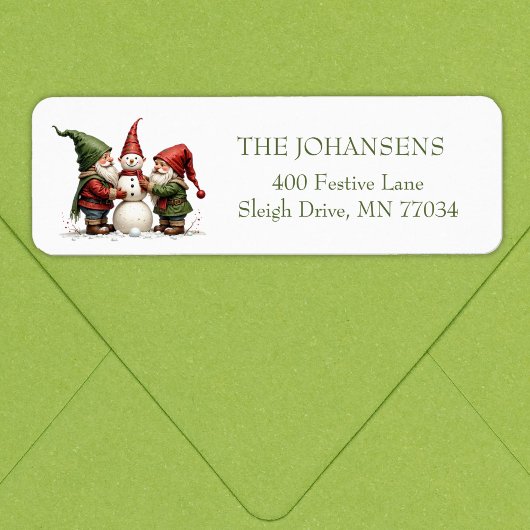Whimsical Gnomes Snowman Christmas Return Address