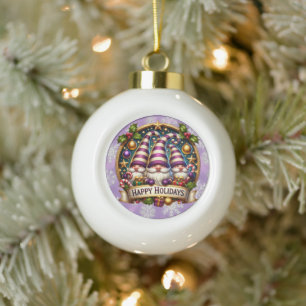 Whimsical Gnomes" - Weihnachten Keramik Kugel-Ornament