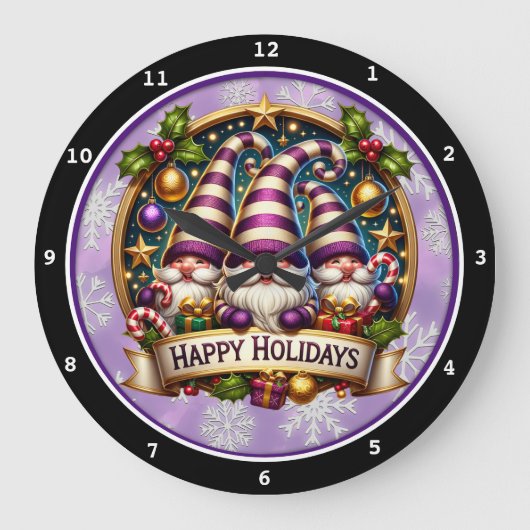 Whimsical Gnomes" - Weihnachtsmauer Große Wanduhr (Vorderseite)