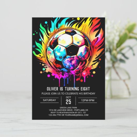 Whimsical Goal Editable Soccer Geburtstag Einladung (Stehend Vorderseite)