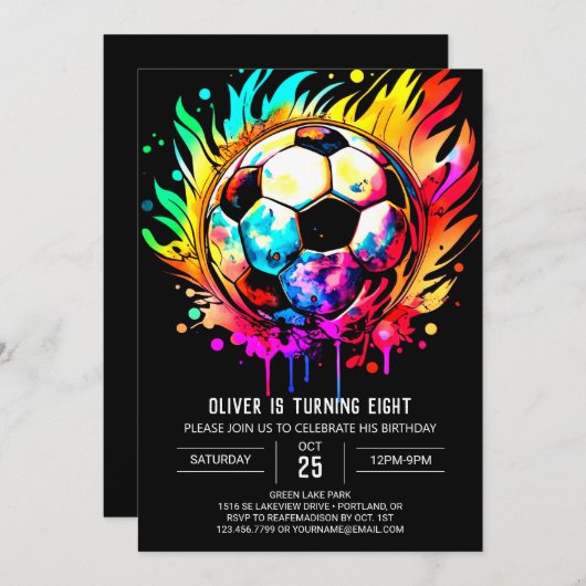 Whimsical Goal Editable Soccer Geburtstag Einladung (Vorne/Hinten)