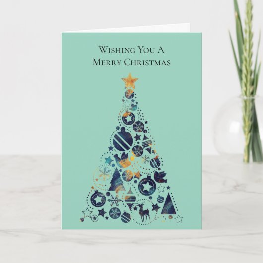 Whimsical Gold Blue Mint Weihnachtsbaum Karte (Vorderseite)