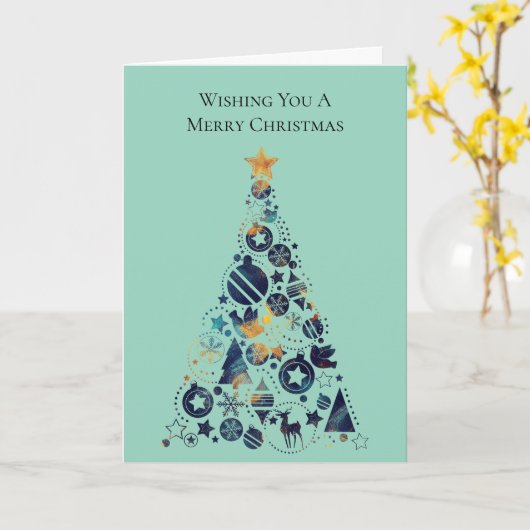 Whimsical Gold Blue Mint Weihnachtsbaum Karte (Gelbe Blume)