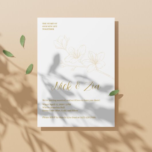 Whimsical Gold Blume Minimal Weiß Einladung