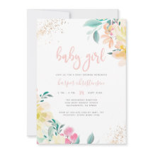 Whimsical Gold Blush Pink Floral Girl Baby Dusche