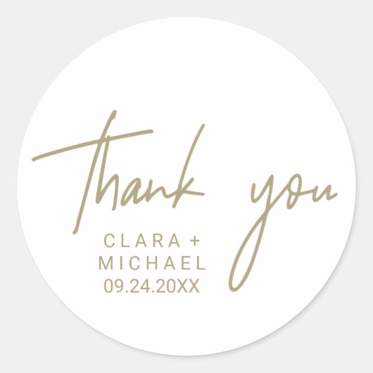 Whimsical Gold Calligraphy Danke Gastgeschenk Hoch Runder Aufkleber (Vorderseite)