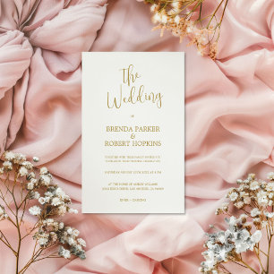 Whimsical Gold Calligraphy on White Wedite Einladu Einladung