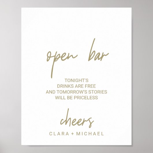 Whimsical Gold Calligraphy Open Bar Sign Poster (Vorne)