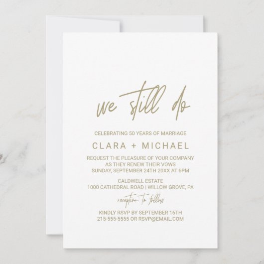 Whimsical Gold Calligraphy Vow Renewal Einladung (Vorderseite)