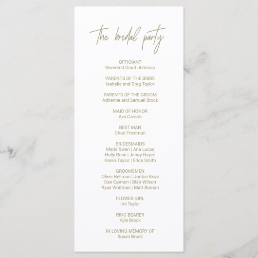 Whimsical Gold Calligraphy Wedding Programm (Rückseite)