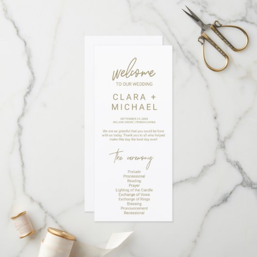 Whimsical Gold Calligraphy Wedding Programm (Vorderseite/Rückseite Beispiel)