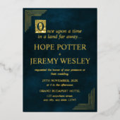 Whimsical Gold Emerald Storybook Fairy Tale Burg Folieneinladung (Vorderseite)