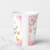 Whimsical Gold Glitter Butterflies Pink Flowers Pappbecher (Rechts)