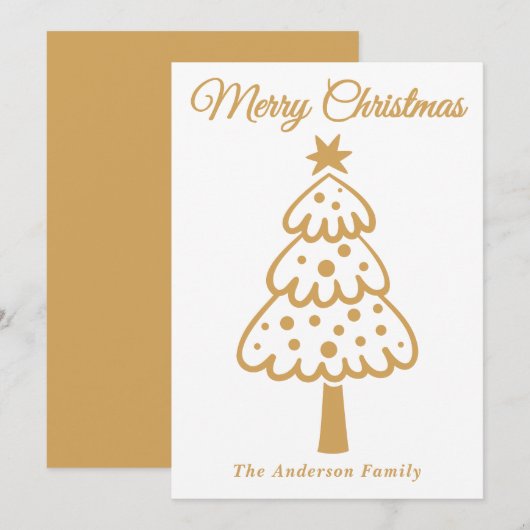 Whimsical Gold Hand gezogen Weihnachtsbaum Feiertagskarte (Vorne/Hinten)