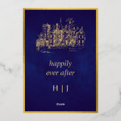 Whimsical Gold Lila Storybook Fairy Tale Castel Folieneinladung (Rückseite)