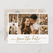 Whimsical Gold Script Foto Collage Save the Date Einladungspostkarte (Vorne/Hinten)
