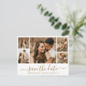 Whimsical Gold Script Foto Collage Save the Date Einladungspostkarte (Stehend Vorderseite)
