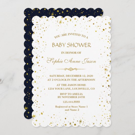 Whimsical Gold Starry Night Baby Dusche Einladung (Vorne/Hinten)