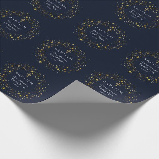 Whimsical Gold Starry Night Boy Taufe Geschenkpapier (Ecke)