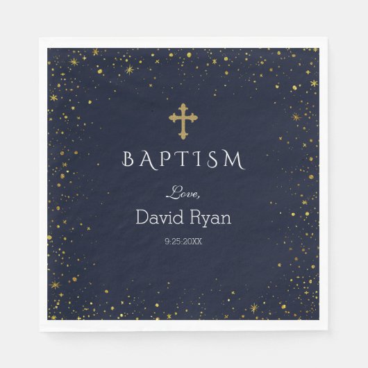 Whimsical Gold Starry Night Boy Taufe Serviette (Vorderseite)