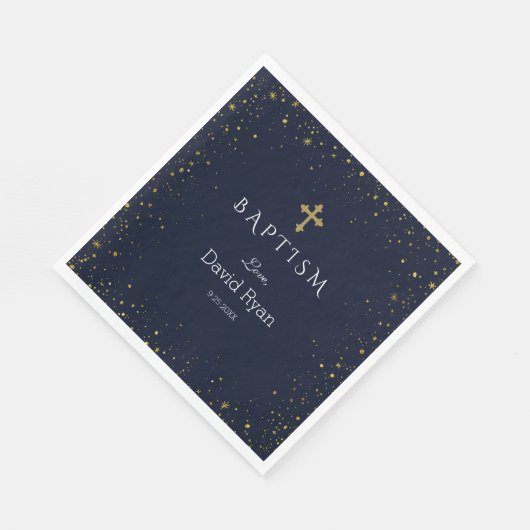 Whimsical Gold Starry Night Boy Taufe Serviette (Ecke)