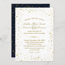 Whimsical Gold Starry Night Navy Blue Wedding Einladung