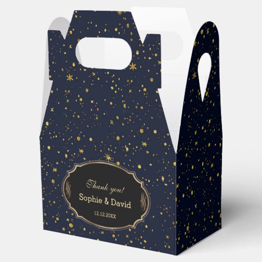 Whimsical Gold Starry Night Navy Blue Wedding Geschenkschachtel (Geöffnet)