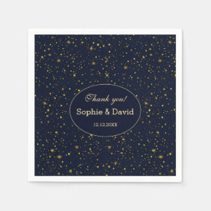 Whimsical Gold Starry Night Navy Blue Wedding Serviette