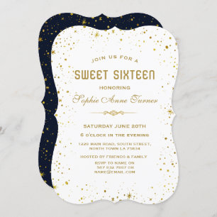 Whimsical Gold Starry Night Sweet 16 Einladung