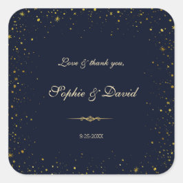 Whimsical Gold Starry Night Wedding Quadratischer Aufkleber
