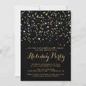 Whimsical Gold Stars Confetti Holiday Party Einladung (Vorderseite)