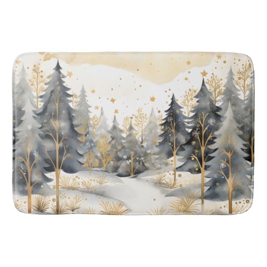 Whimsical Gold und Grau Winter im Wald Badematte (Vorderseite)