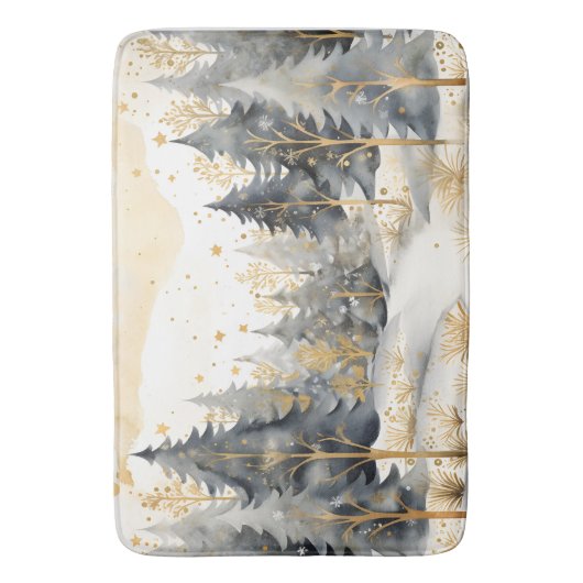 Whimsical Gold und Grau Winter im Wald Badematte (Vorderseite Vertikal)