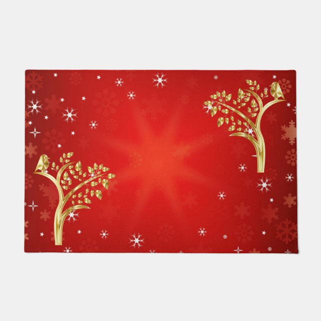 Whimsical Golden Bird Tree of Life Snowflakes Star Fußmatte (Vorderseite)