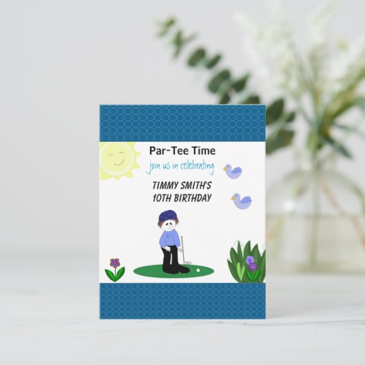 Whimsical Golfing Birthday Party Einladung (Stehend Vorderseite)