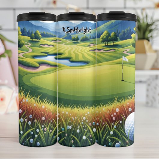Whimsical Golfplatz Landschaft Illustration Thermosbecher