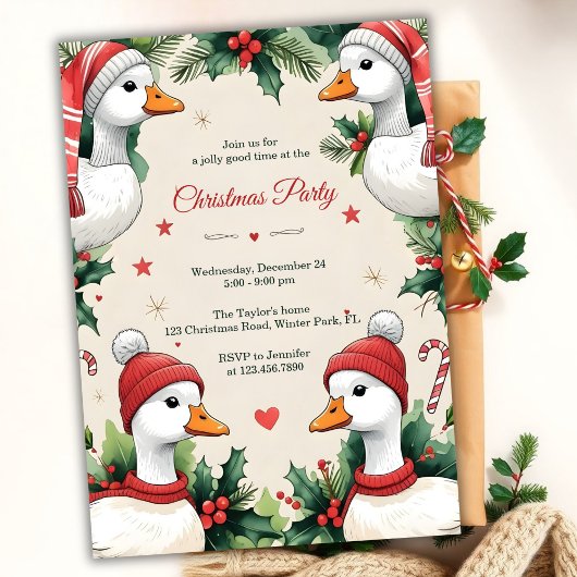 Whimsical Goose Cozy Winter Christmas Party Einladung