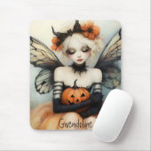 Whimsical Goth Fairy & Pumpkin Custom Halloween Mousepad (Mit Mouse)