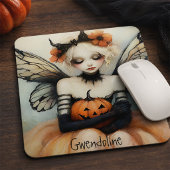 Whimsical Goth Fairy & Pumpkin Custom Halloween Mousepad