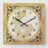 Whimsical Goth Full Moon Halloween Quadratische Wanduhr (Vorderseite)