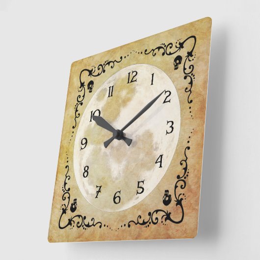Whimsical Goth Full Moon Halloween Quadratische Wanduhr (Winkel)